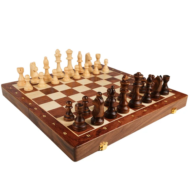 Buy Online Best Quality Hot Top Grade Wooden Folding Large Chess Set Handwork Solid Wood Pieces Walnut Chessboard Children Entertainment Gift Board Game