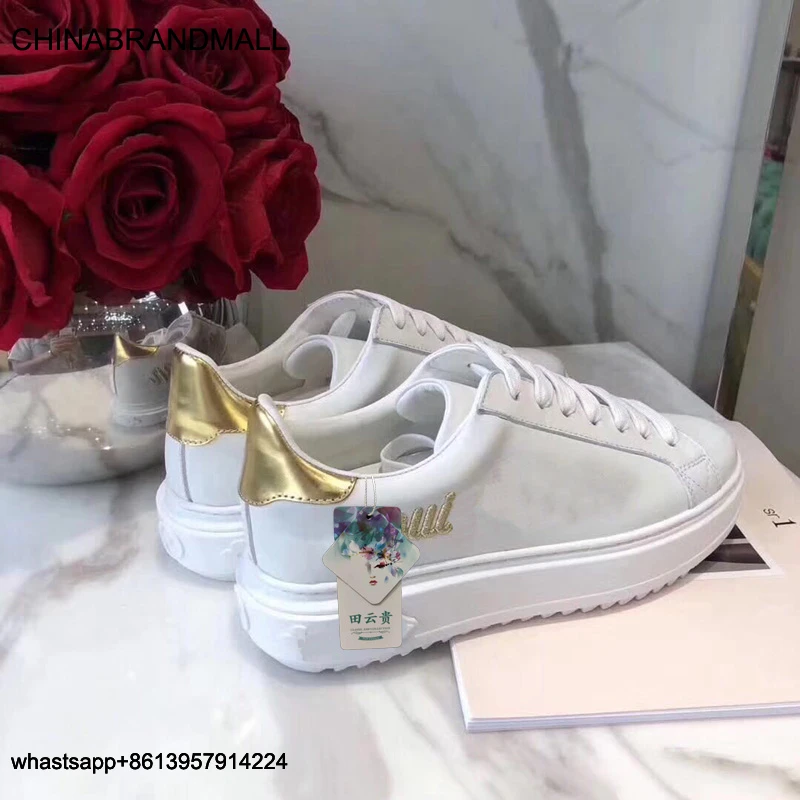 

2020 Famous Brand Spring Genuine Top quality Leather Sneakers Women letter Lace-up Flat Platform Shoes Girl Casual Shoes