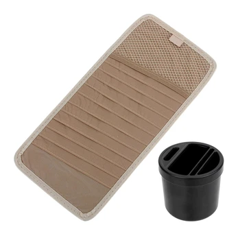 

1 Pcs 12 Disc Visor Card Case Holder Clipper Bag Organizer & 1 Pcs Car Water Cup Slot Storage Box Coin Card Reader