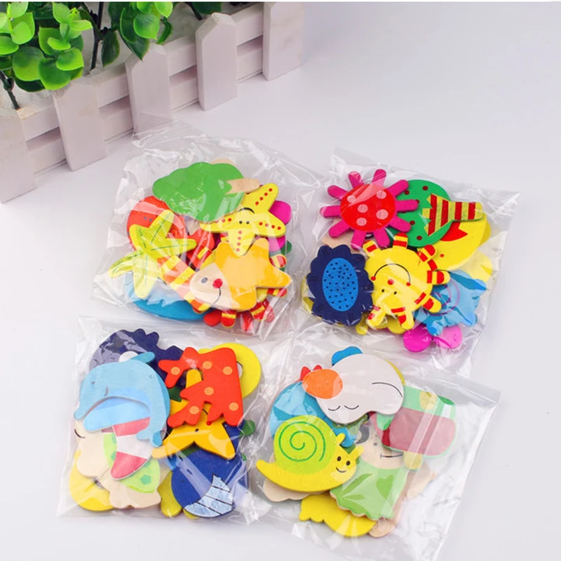 

Random Wooden Fridge Magnet Cartoon Animal Magnet Sticker Kids Intelligence Development Toy Magnetic Sticker Kitchen Gadget