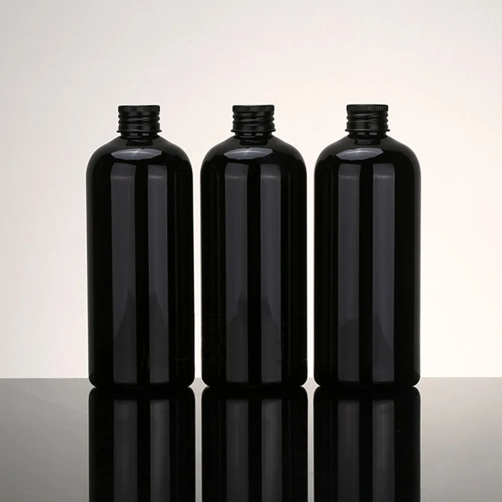 

12pcs 400ml empty black PET cosmetic bottle with black aluminum screw cap 120cc toner refillable container