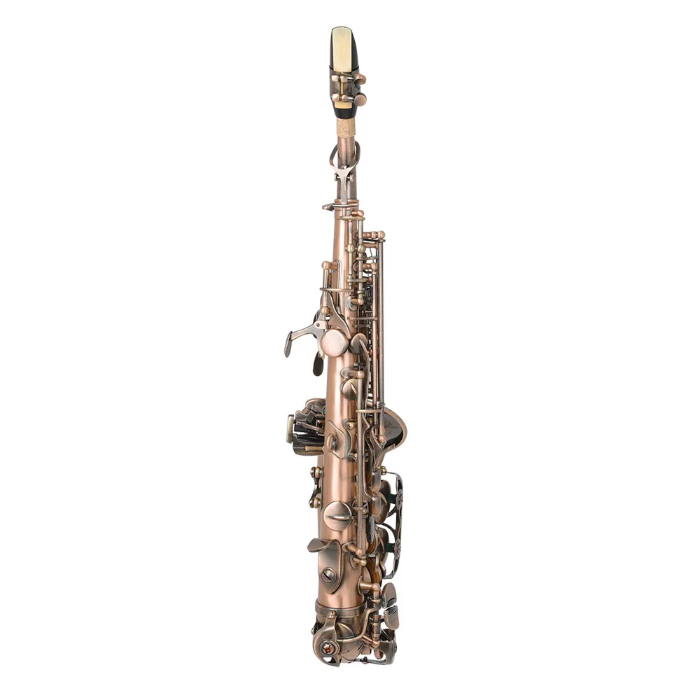 Red Antique Soprano Saxophone Bb Key Woodwind Instrument with Case Sax Stand Reed Gloves Cleaning Cloth Brush Sax Strap Brush