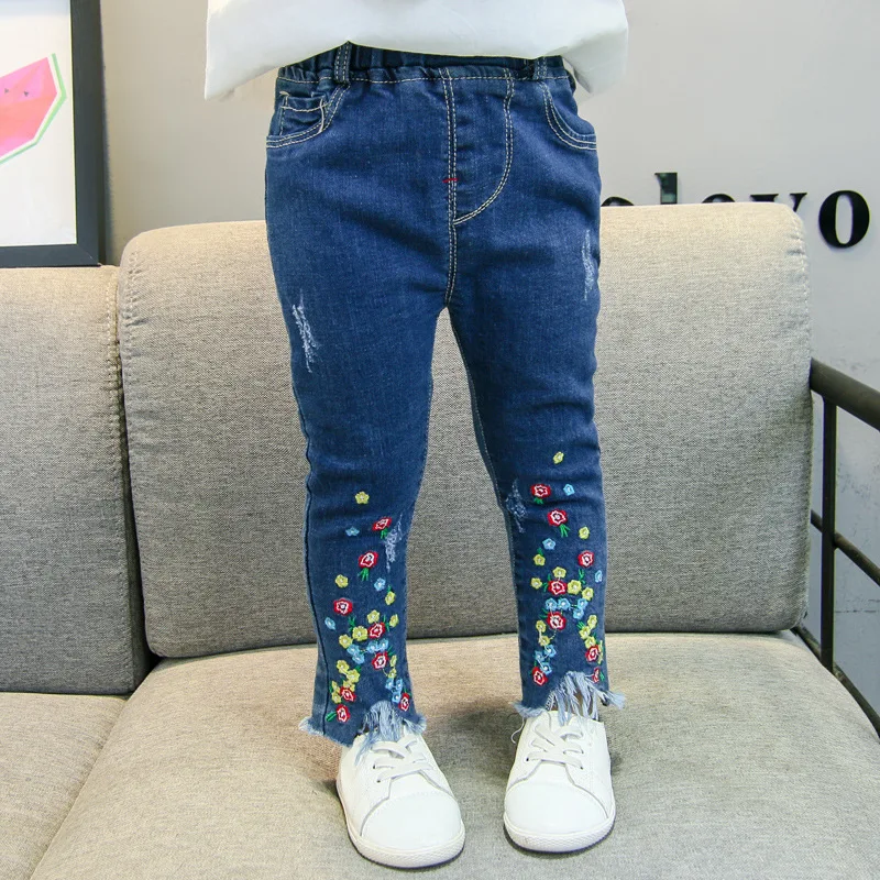 

2019 Autumn GIRL'S Jeans New Style Children Korean-style Embroidery Cowboy Trousers Baby Versatile Pants