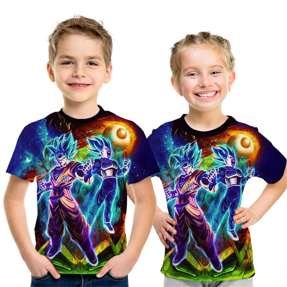 Детская футболка с 3D рисунком Dragon Ball Z Goku Super Saiyan God red blue Hair Vegito, Детская футболка с принтом, футболки с аниме для больших мальчиков и девочек, топы