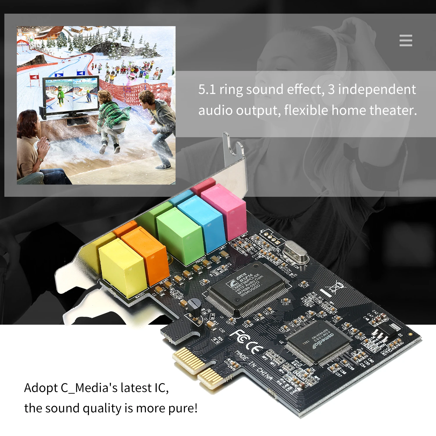 PCI Express x1 PCI-E 5.1ch CMI8738 чипсет аудио цифровая звуковая карта с/без низкопрофильного кронштейна