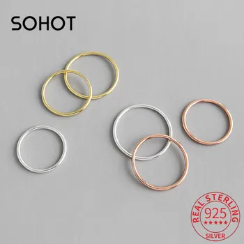 

SOHOT Wholesale Various Size 925 Sterling Silver Round Circle Women Charm Ring Minimalist Smooth Line Female Party Jewelry