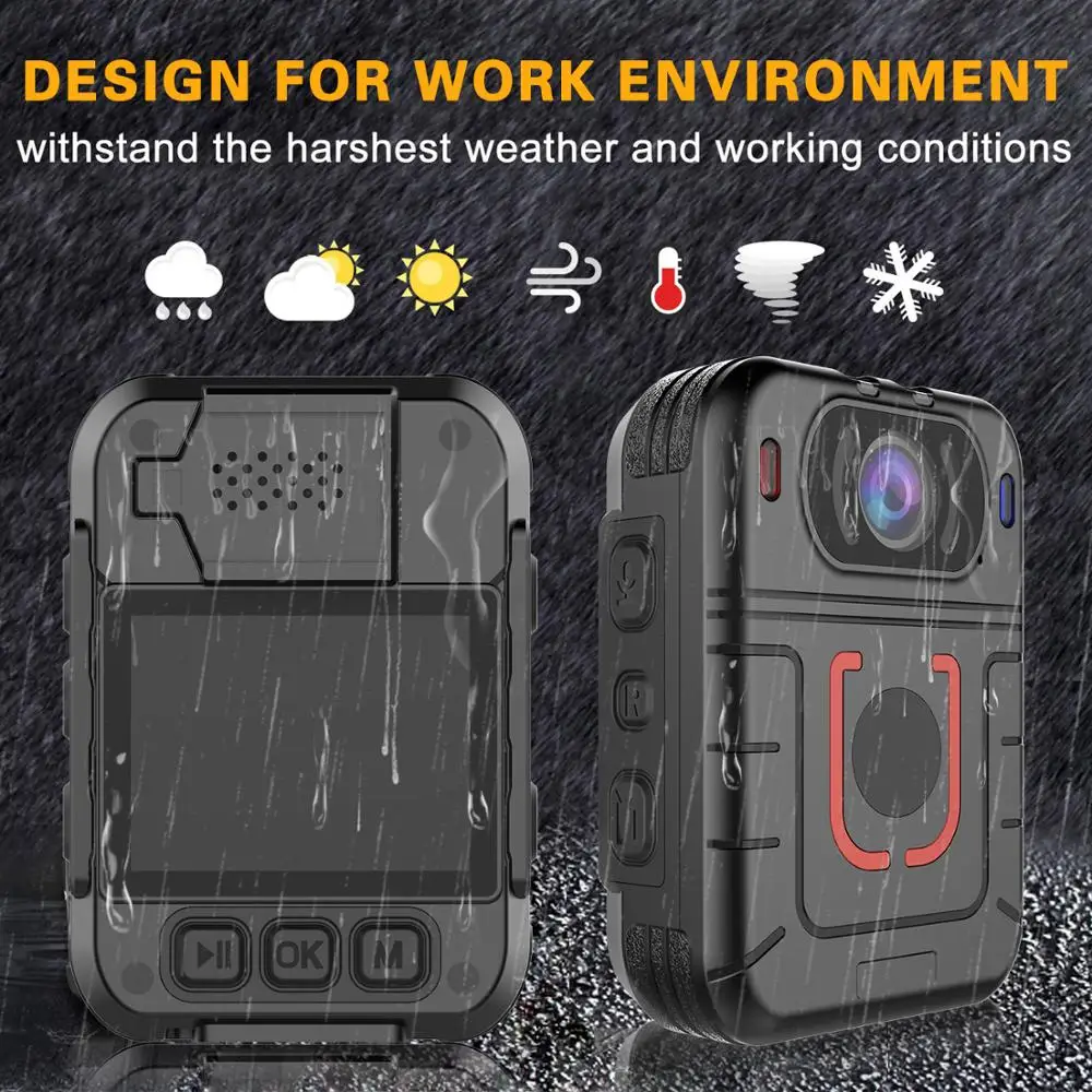 CammPro M831 HD 1296P Police Body Camera 64GB 13 Hours Recording Wearable Camera Night Vision Security Guard Personal Recorder