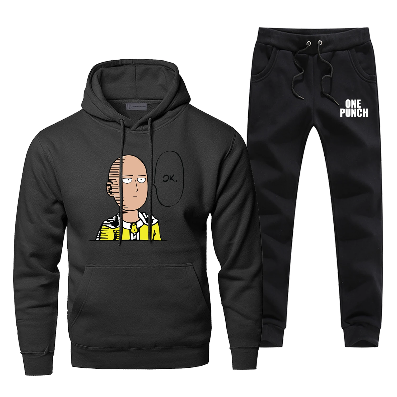 Classic Japanese Anime One Punch OK Man Print Sweatshirts Hoodies+pants Harajuku Tracksuit Men's Fleece Sportswear Sweatpants | Мужская