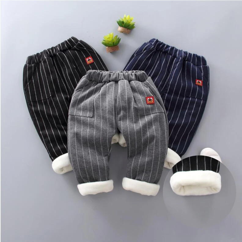 Детские повседневные брюки, зимние теплые длинные штаны с начесом для маленьких мальчиков, из плотного хлопка, комплекты одежды