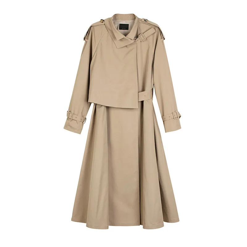 BGTEEVER Stylish Turn-down Collar Trench Coats Women Oversize Long Female Windbreaker Vintage Loose Overcoats Femme - Цвет: khaki