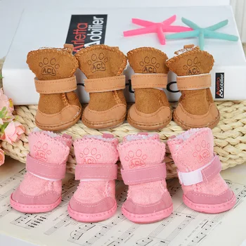 

4PCS Snow Boots Pet Dog Pink Cute Plus Velvet Slippery Do Not Drop Winter Dog Warm Shoes Small Dog Pet Supplies S-XXL