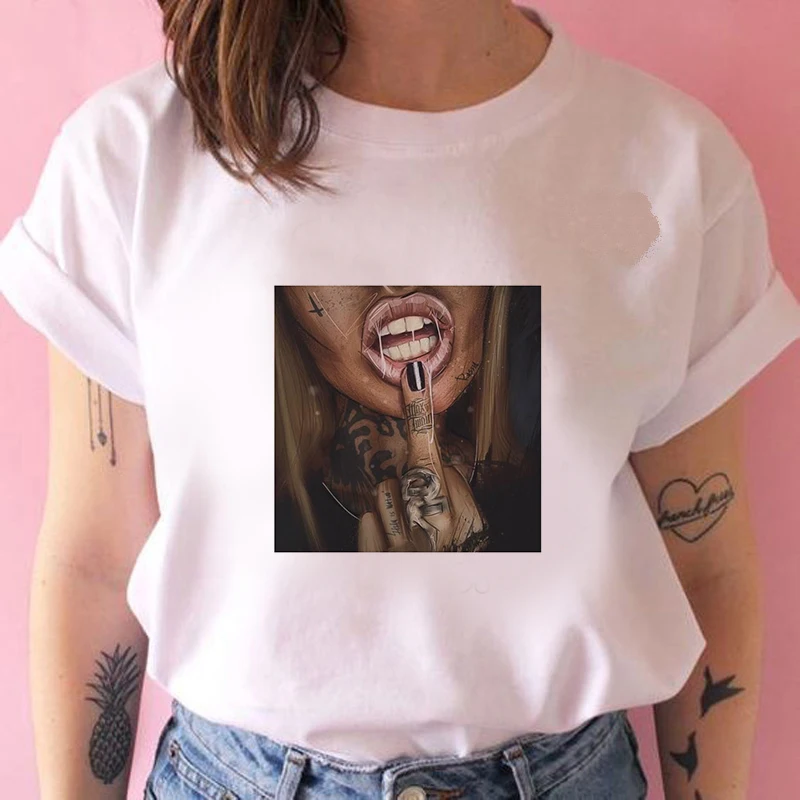 

The Great Wave of Aesthetic T-Shirt Women Tumblr 90s Fashion Graphic Tee Cute T Shirts And Latin beauty Summer Tops Female