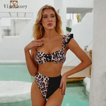 

VigoCasey Leopard Swimwear Women Sexy Ruffle Bikini 2020 High Waist Swimsuit Female One Shoulder Bikini Set Bathing Suit Swim