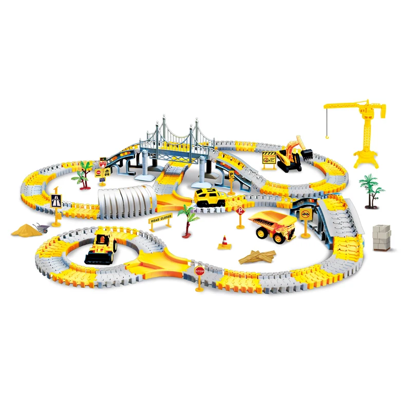 333 Pcs Railway Racing Track Play Sets DIY Toys for Kids Children Assemble Track Bend Flexible Flash Light Car Educational Gifts