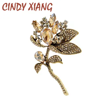 

CINDY XIANG Rhinestone Large Flower Brooches For Women Vintage Winter Coat Brooch Pin Elegant Big Jewelry 2 Colors Available