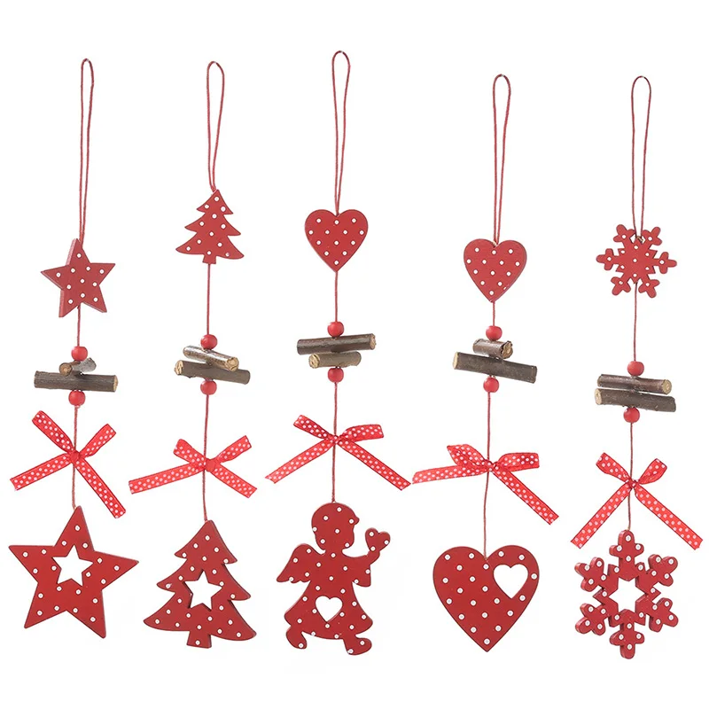 1/2/3Pc Red Dot Heart Snowflake Xmas Tree Angel Star Wooden Pendants Ornaments Christmas Hanging Decorations For Home Navidad