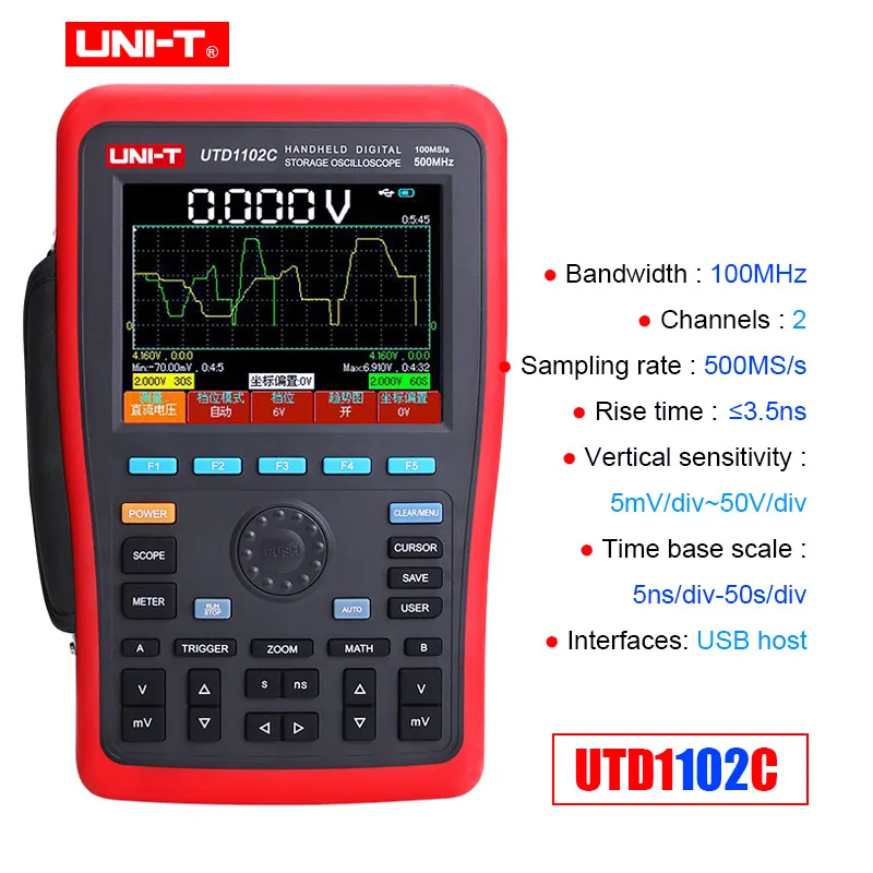 UNI-T UTD1062C UTD1102C UTD1202C Ручной цифровой осциллограф+ генератор сигналов+ мультиметр с USB - Цвет: UTD1102C