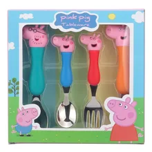 Peppa 豚のおもちゃ食器スプーンクロスフォークスープスプーンセットダイニング弁当ジョージアクションフィギュアアニメフィギュアのおもちゃギフト(China)