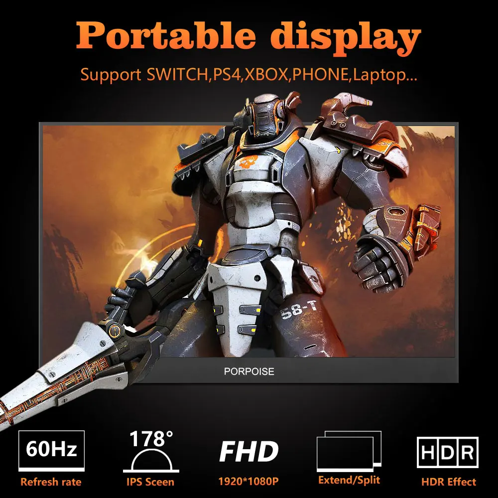 Портативный монитор PORPOISE 17 3 дюйма USB 1 Type-C для Ps4 Xbox Huawei телефона игрового | Мониторы -1005001475730473