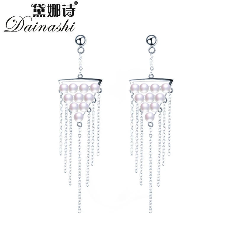 

Dainashi 100% Genuine Natural Freshwater Pearls Drop Earrings Fine Jewelry 925 Sterling Silver Triangle Tassel Dangle Earrings