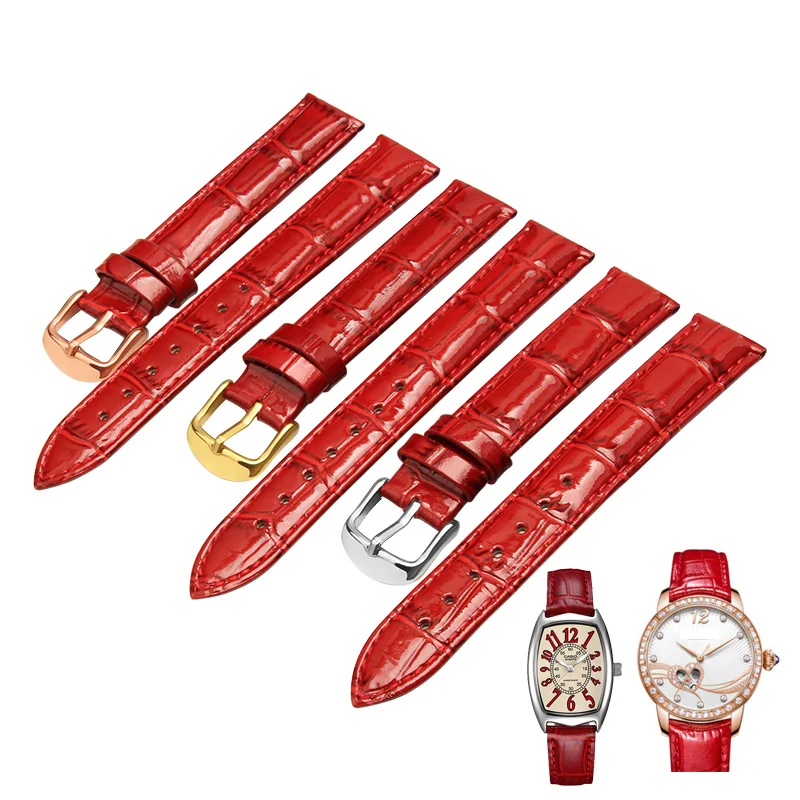 

red watchband genuine leather strap rose gold clasp lady women Watch accessories 12 14 15 16 17mm 18 20mm free shipping