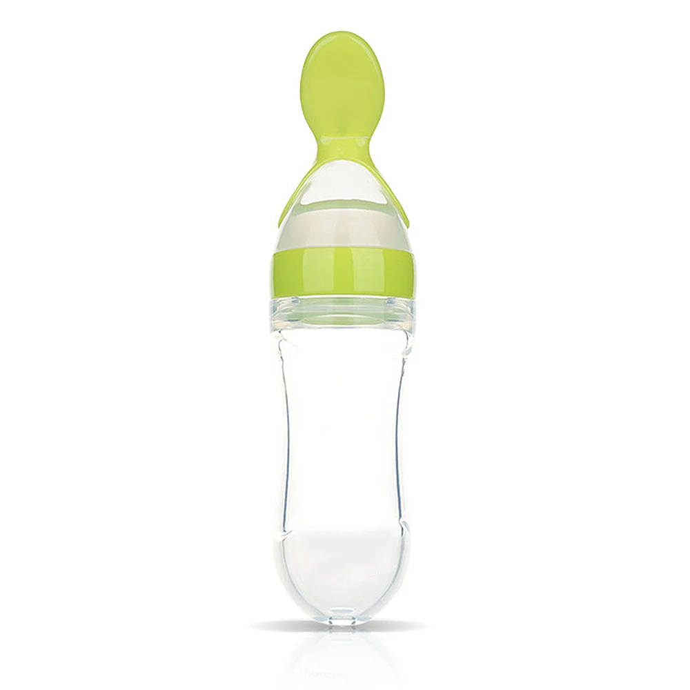 Baby Newborn Silicone Gel Feeding Bottle Spoon Food Supplement Rice Cereal Spoon Training Feeder - Color: Green
