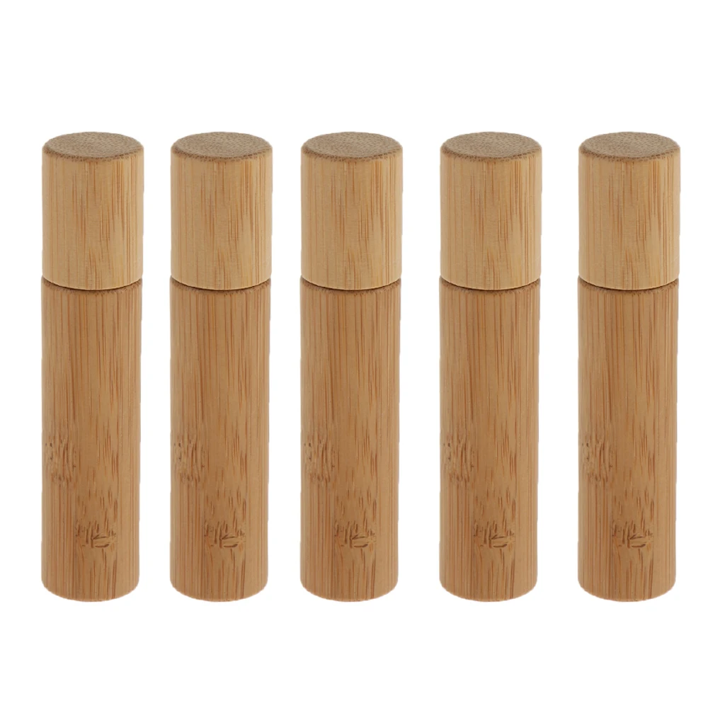 5 X 10ml Natural Bamboo Refillable Empty Sample Essential Oil Roll On Bottle