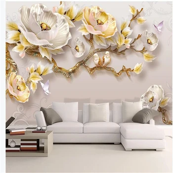 

customized wallpaper for walls Modern minimalist 3D stereo relief peony wallpapers new Chinese TV background wall