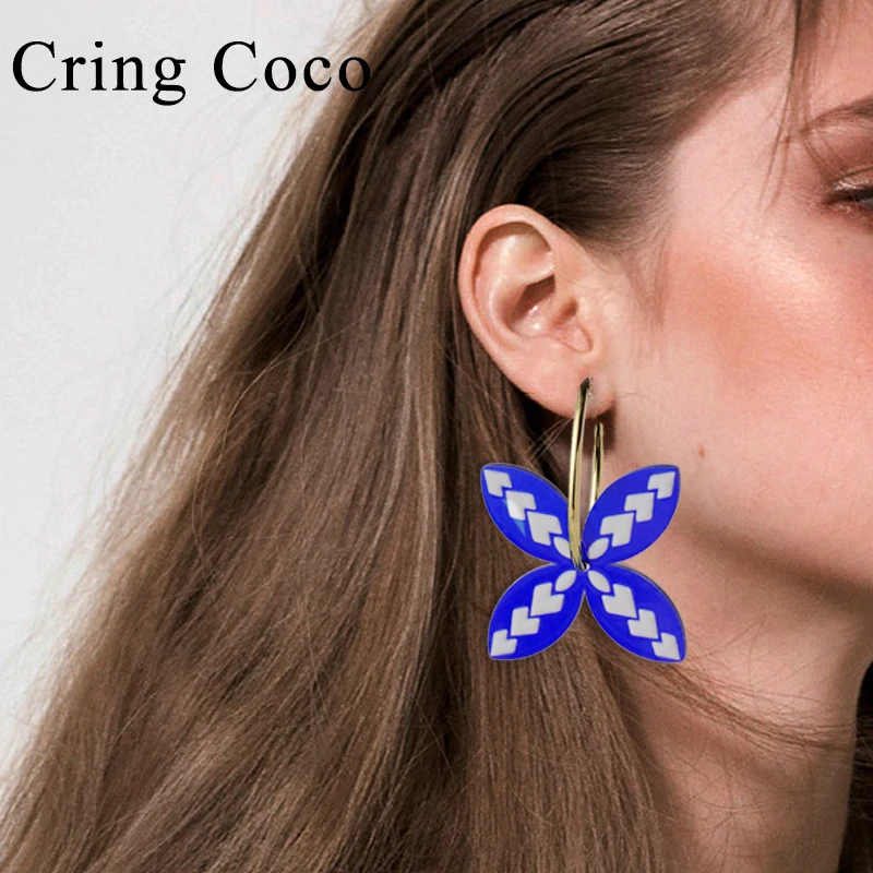 Cring Coco Woman Acrylic Dangle Earrings 2021 Trend New Fashion Pink Earring Big Hoop for Women Unusual Earings | Украшения и