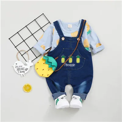 Tops and Pants Комплект повседневной одежды для маленьких девочек и мальчиков, новинка года, весенне-осенний джинсовый комбинезон комплект одежды для детей возрастом 1, 2, 3, 4 лет - Цвет: Tops and Pants