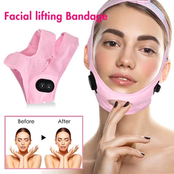 

V-Line Up Lift Belt Machine Micro Current Therapy Face Slimming Vibration Massager Mask Facial Lifting Device Reduce Double Chin