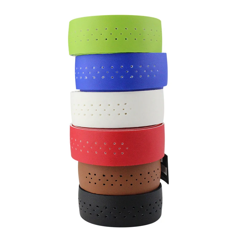 Bicycle Handlebar Tape MTB Mountain Road Bike Handle Bar Straps PU Leather Perforated Anti-Slip Wrap Belt With 2 Plugs PA0143 | Спорт и