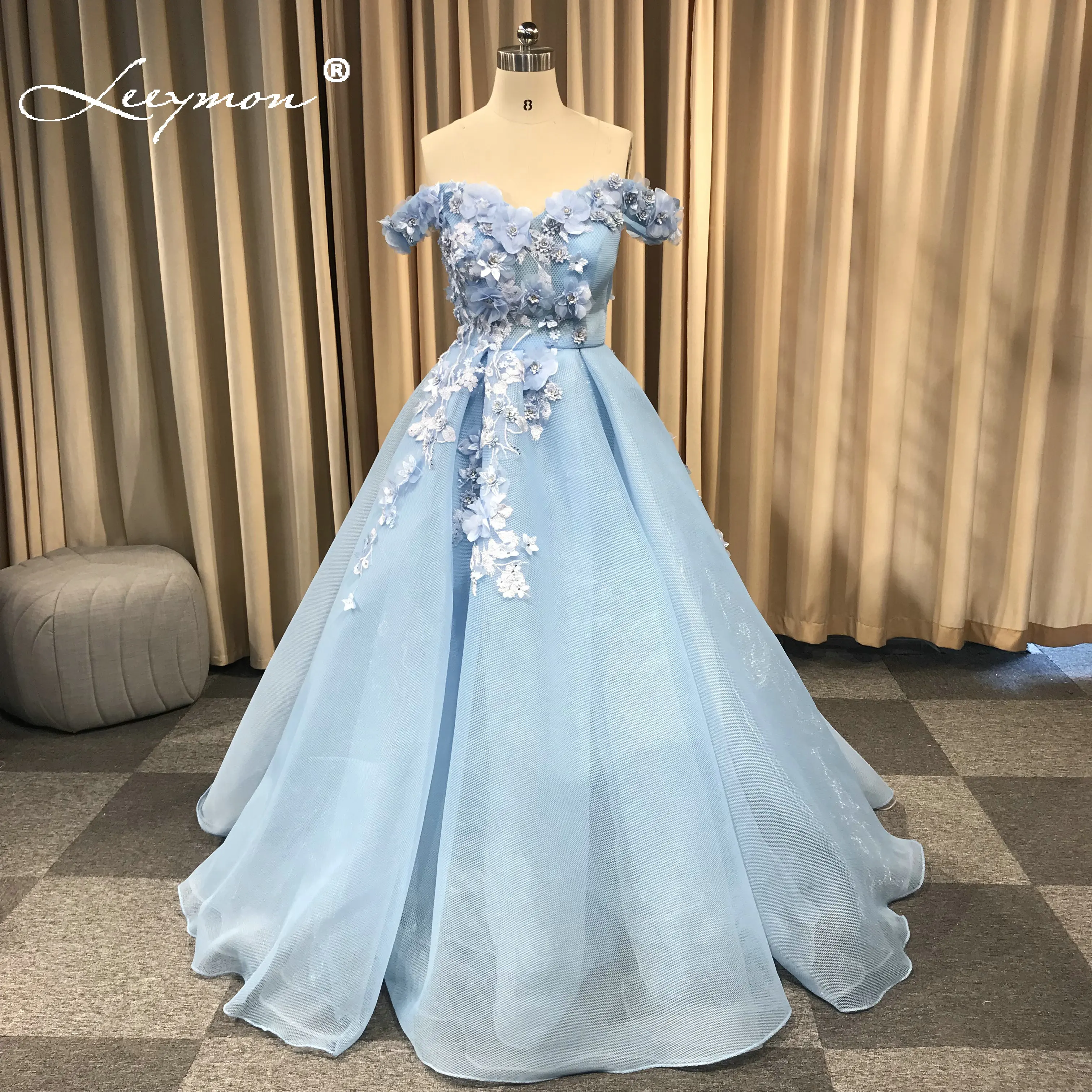 Лимон небесно-голубой тюль с плеча вечернее платье аппликации вечернее платье robe de soiree