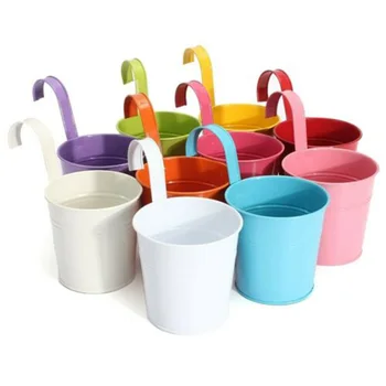 

10 Colors Iron Flower Pot Hanging Bucket Balcony Garden Planter Home Decor