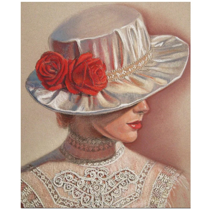 

5D Diy Diamond Painting Victorian lady art portrait Picture Of Rhinestone full Diamond Embroidery hat woman Home Decor