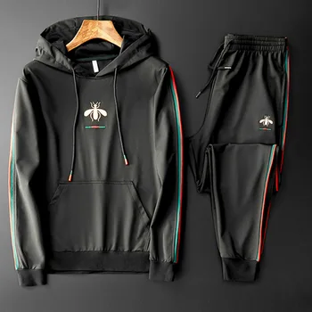 

2020 New Spring Autumn Men's Pullover Hooded Tracksuits Drawstring Casual 2-piece Sets Printing Long-Sleeved Fashion Sportswear