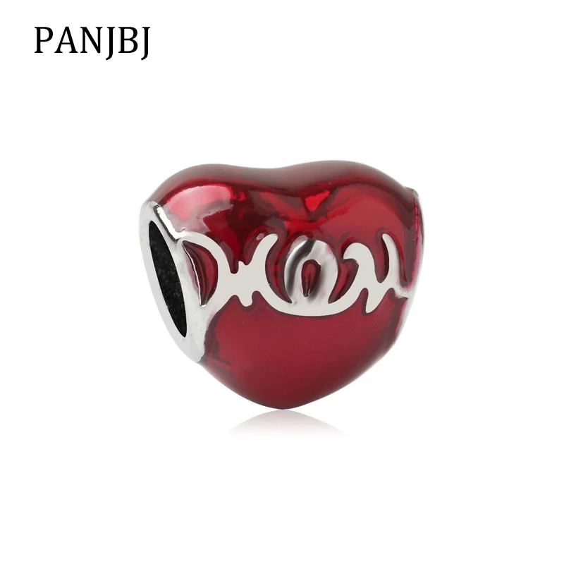 

New Original Free Shipping Silver Plated Bead Love Mother Heart Charm Red Enamel Fit Pandora Bracelet Necklace DIY Women Jewelry
