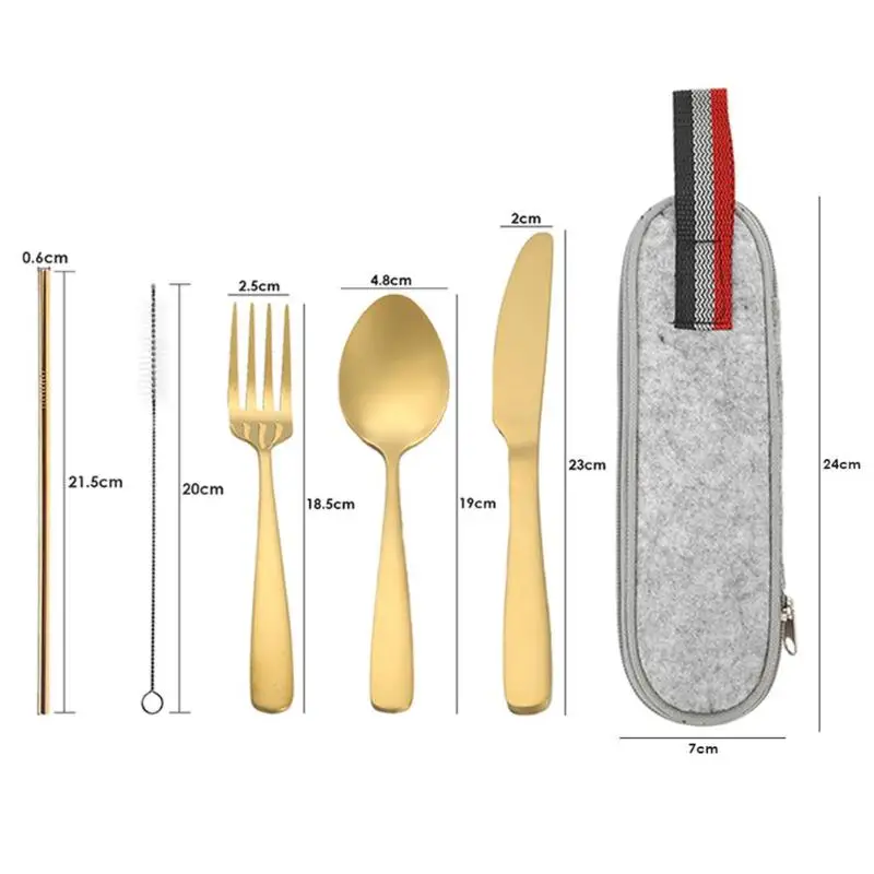 9pcs Stainless Steel Fork Spoon Chopsticks Travel Ourdoor Camping Cutlery Tools portable Stainless Steel Tableware 4 Colors
