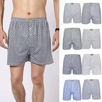 

Men's Boxers Casual Plaid Underwear Arrow Pants Loose Boxer Home Shorts Breathable Underpants New Clothes Polyester + Cotton