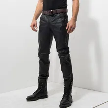 Новые мужские тонкие ветронепроницаемые штаны на молнии для джентльменов среднего возраста из натуральной кожи, облегающие мотоциклетные байкерские штаны, мужские модные брюки