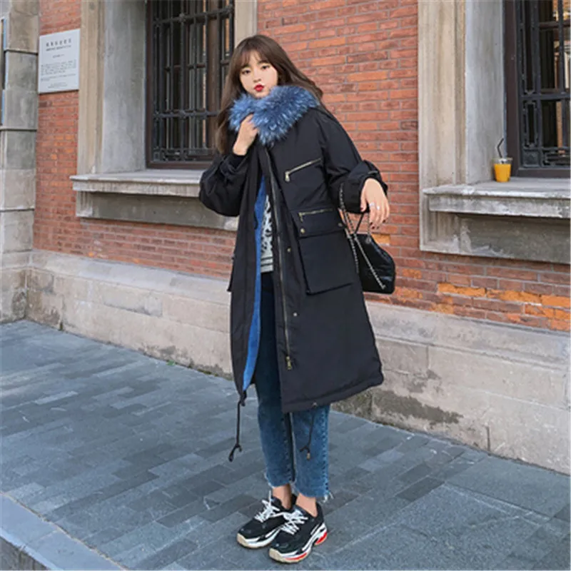 black New Warm Cotton Long Parka Plus Size Winter Jacket Women Coat Thick Cotton Padded Wadded Inverno Casaco Outerwear V994 - Цвет: black