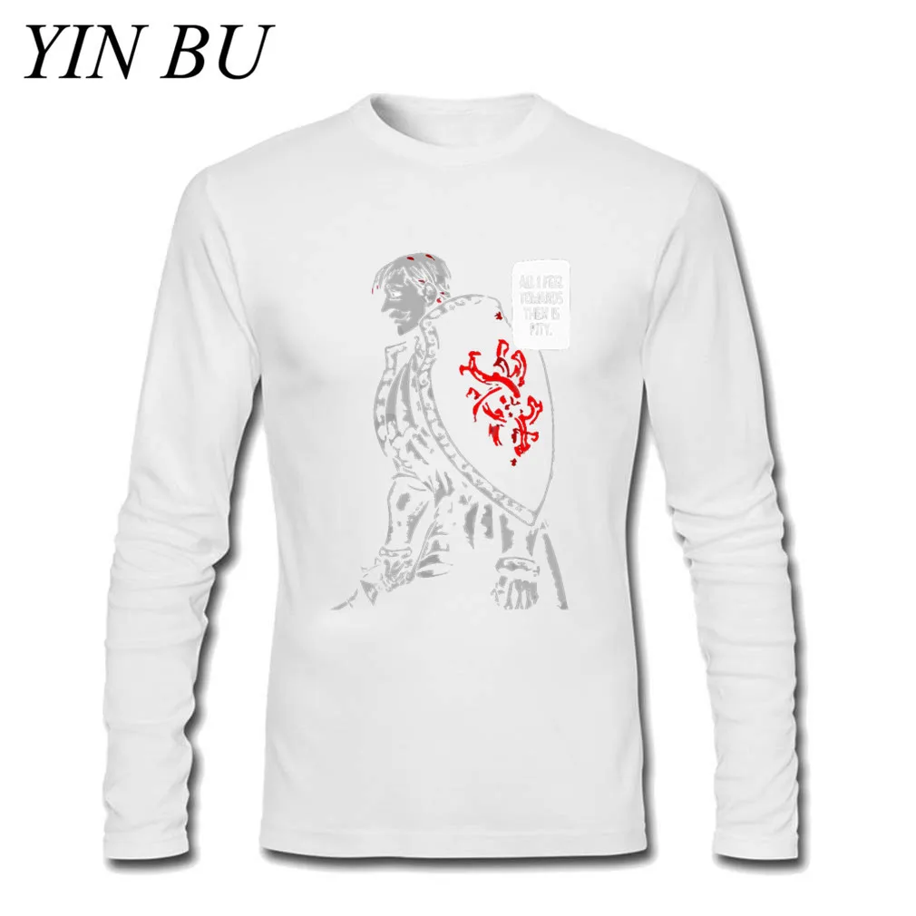 Футболки Escanor The Seven Deadly Sins, Мужская футболка, хлопковые футболки с длинным рукавом, мужские графические черные футболки в стиле хип-хоп, XS-2XL - Цвет: Белый