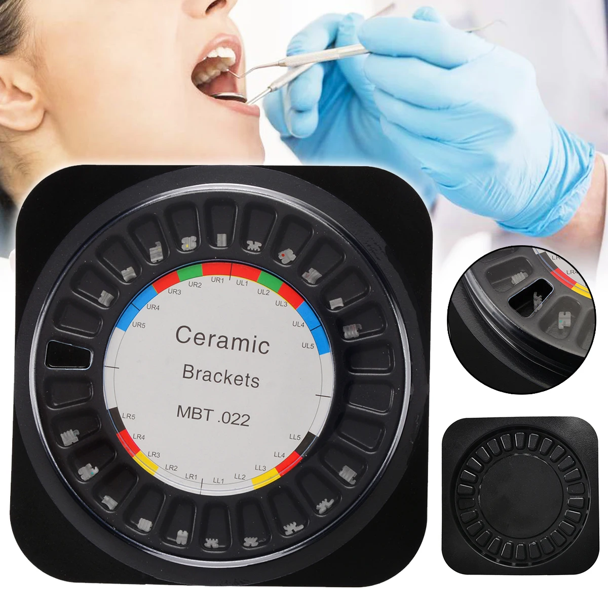 

1 Box 20pcs New Durable Ceramic Dental Orthodontic Ceramic Brackets MBT .022 (3,4,5 with hook) For Dental Teeth Use Black