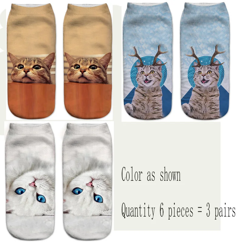 Style as shown 3D Трехмерная печать животных, котов, носки Забавные милые модные смешные носки Харадзюку, рисунок кота, различные выразительные носки - Цвет: Style as shown