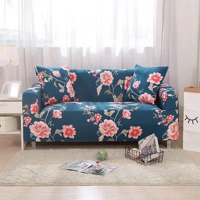 

Idyllic Plant Print Stretch Sectional No Armrests Sofa Covers Polyester Fabric Soft Slipcovers Elastic Couch Cover