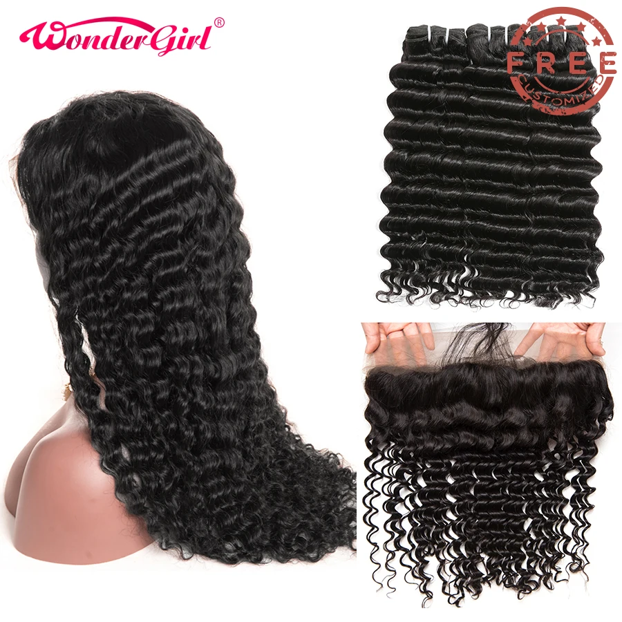 

Free Customized Deep Wave Lace Frontal Wig Pre Plucked With Baby Hair By Remy Human Hair Deep Wave Bundles With Frontal No Shed
