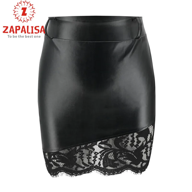 Элегантная узкая черная юбка на бедрах; Милая Кружевная пикантная юбка в стиле пэчворк; модная дизайнерская уличная мини-юбка на молнии сзади; кожаная юбка