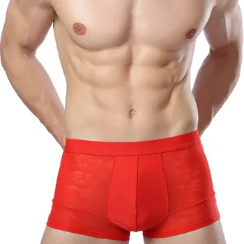 

Men's Boxer Ice Silk Underwear Solid Color Underpants See-Through Men Panties Breathable Shorts Sexy Mesh Low Waist Underwear