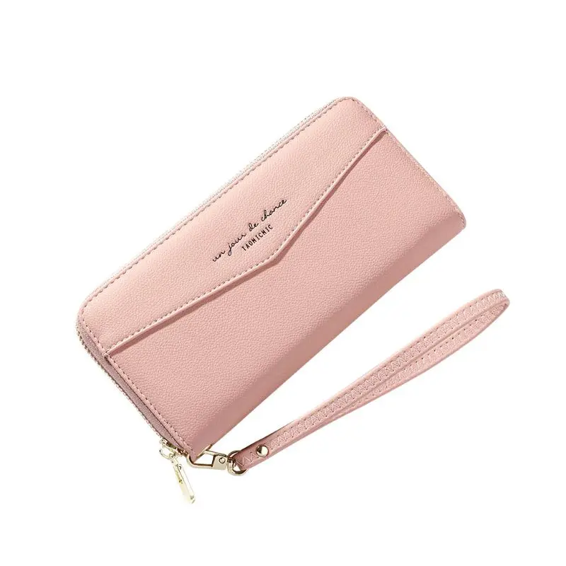 pink Из искусственной кожи держатель для карт на молнии вокруг бумажник клатч браслет путешествия Длинный кошелек для женщин дамы C90E - Цвет: pink