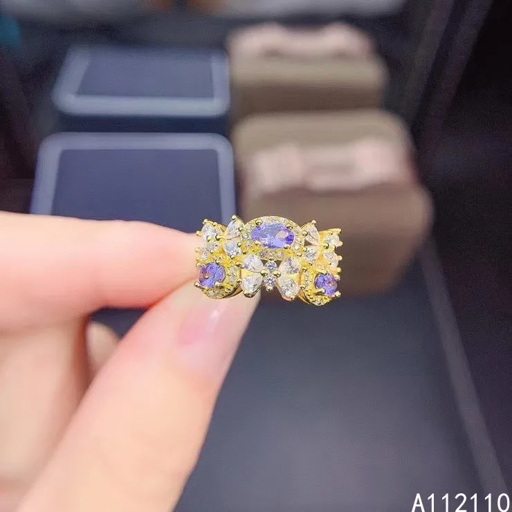 

Fine Jewelry 925 Sterling Silver Inset With Natural Gemstone Women's Classic Fashion Plant Tanzanite Exquisite Row Ring Support